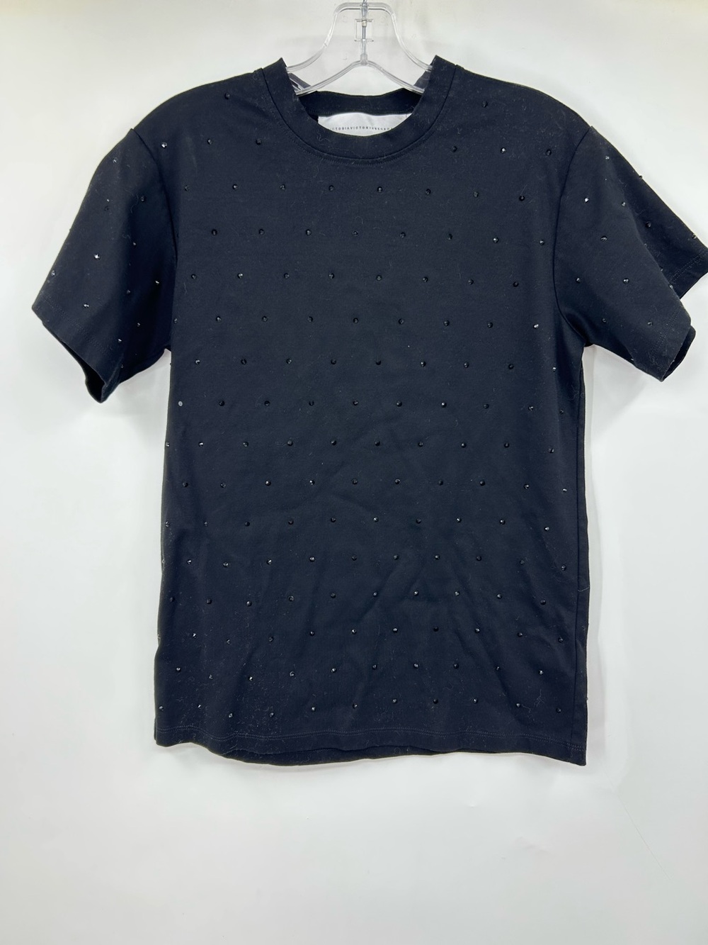 Victoria Victoria Beckham Womens Rhinestone Studded Short Sleeve Tee Black S